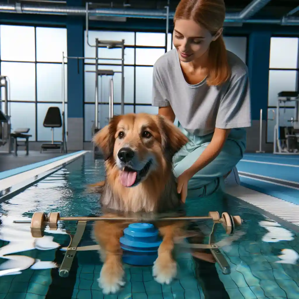 Dog receiving hydrotherapy treatment