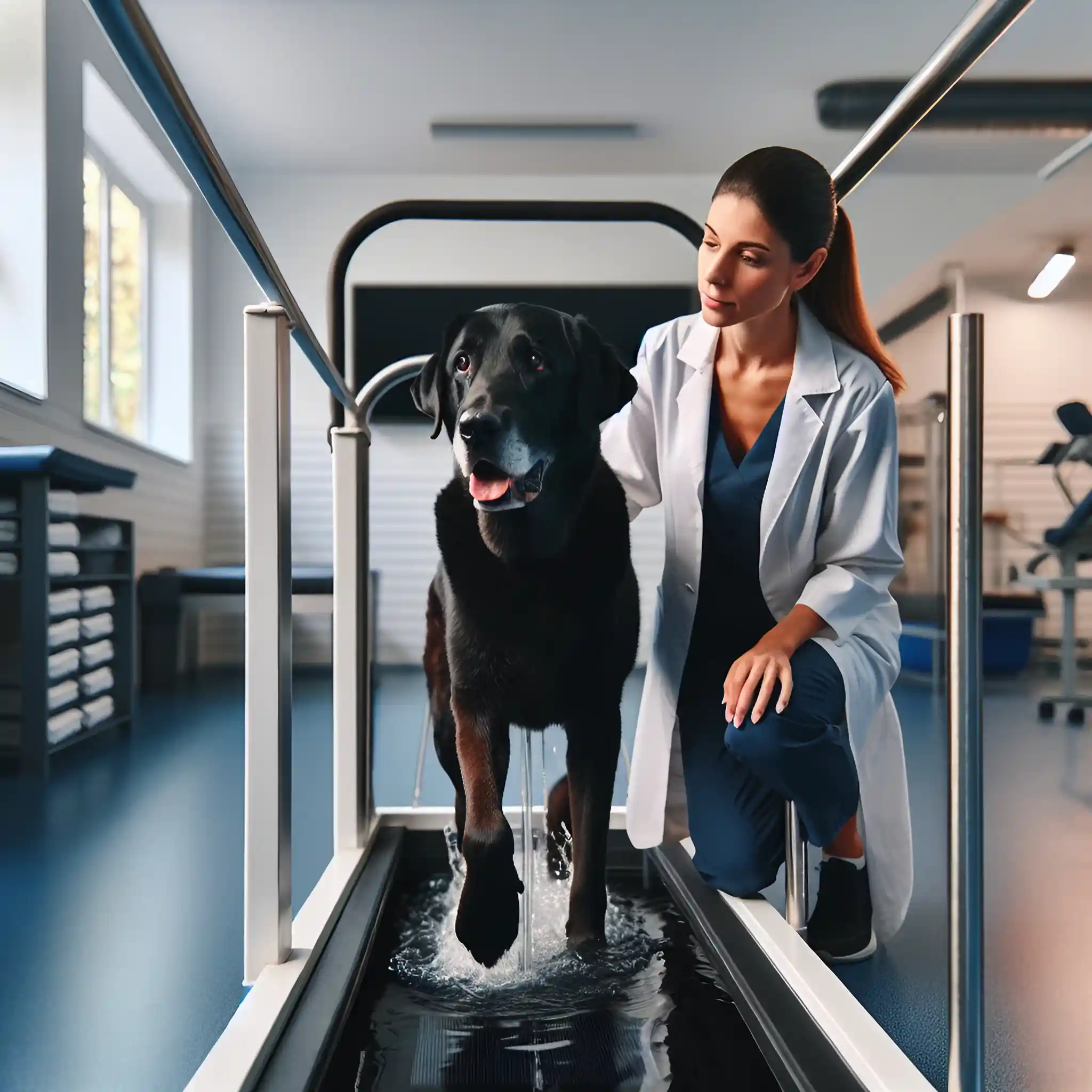 Dog with back leg weakness undergoing mobility rehabilitation.