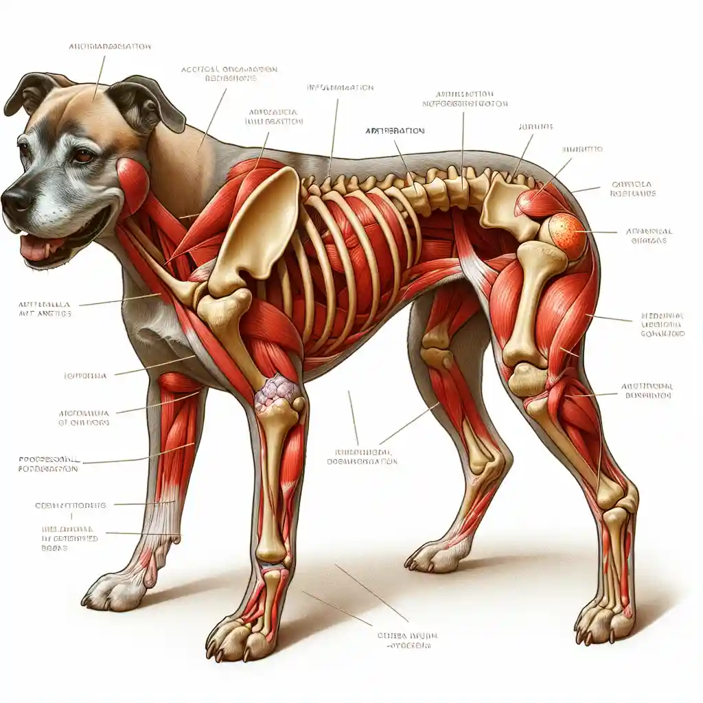 Illustration of a dog's joint affected by arthritis