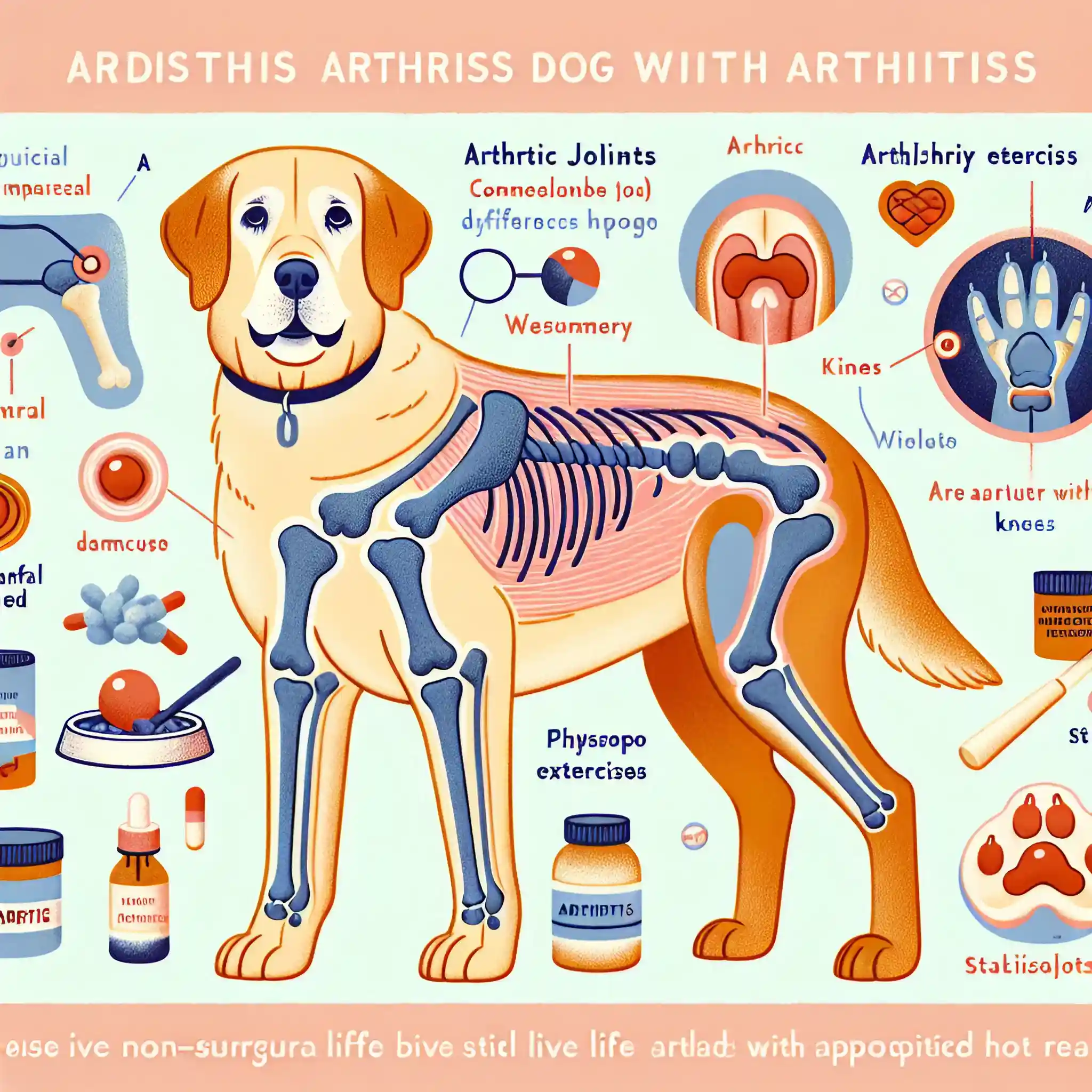 Diagram showing common causes of arthritis in dogs, including age, obesity, and joint injuries. What Causes Arthritis in Dogs