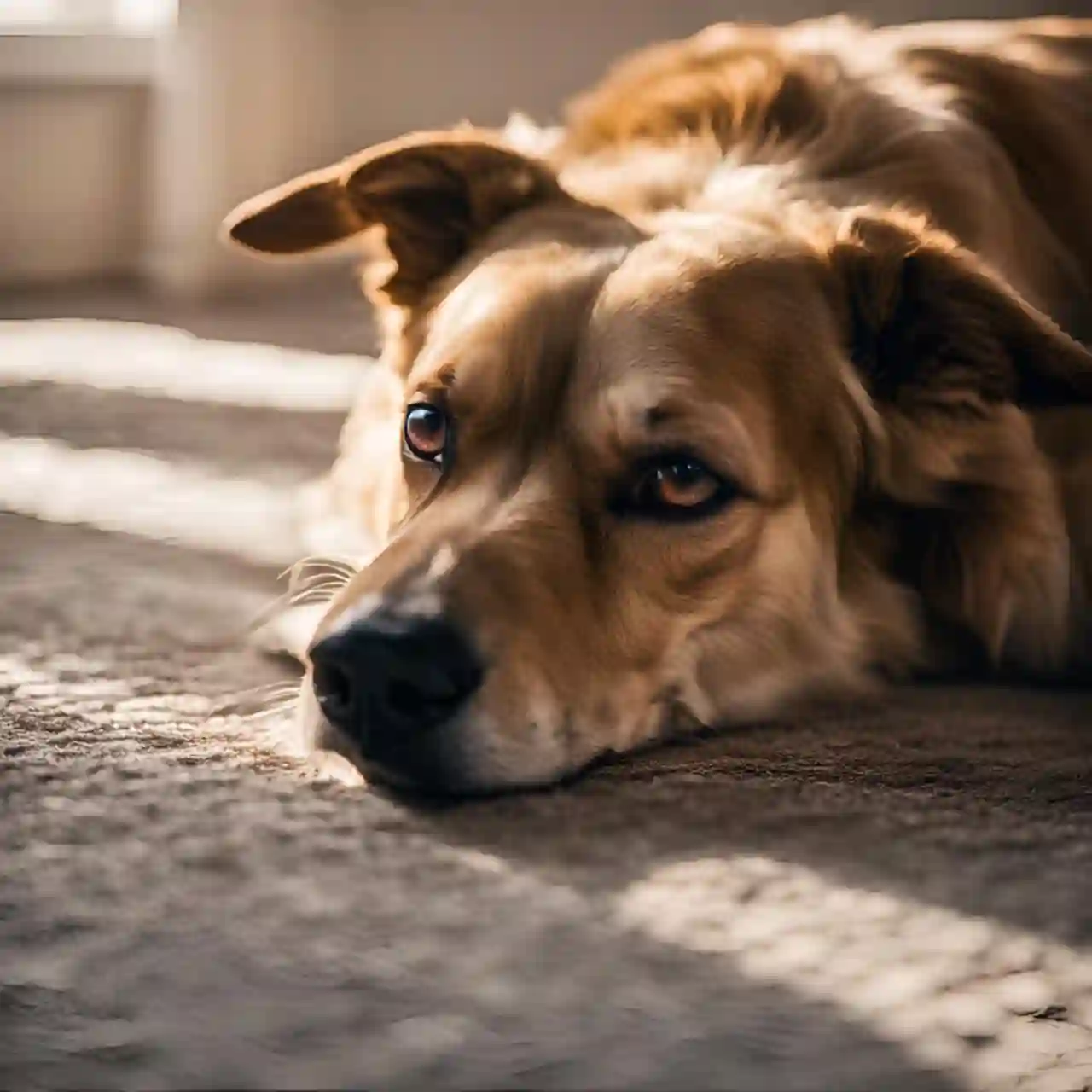 Dog suffering from bloat, also known as gastric dilatation-volvulus (GDV), with a visibly distended abdomen.