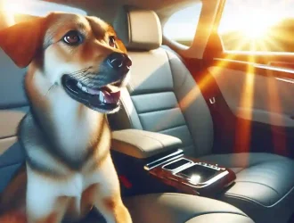 Happy dog enjoying a car ride without sickness.