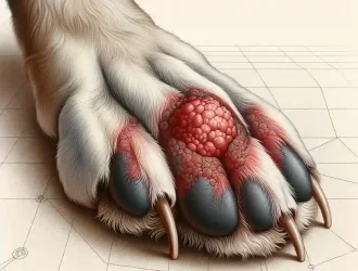 Dog paw with interdigital cyst