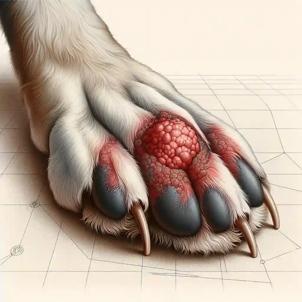 Dog paw with interdigital cyst