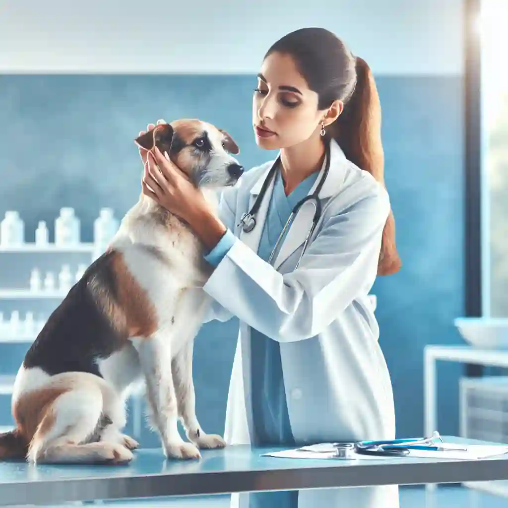 Veterinarian examining a rescue dog