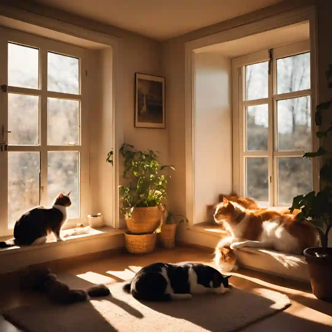 Happy cat and dog living together in a harmonious home environment.